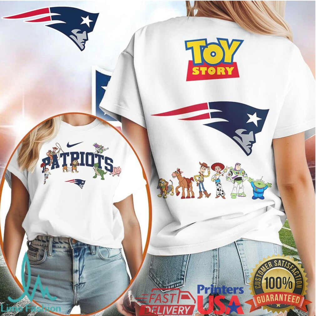 New England Patriots x Toy Story Woody Buzz White Fan Shirt - Limotees LLC