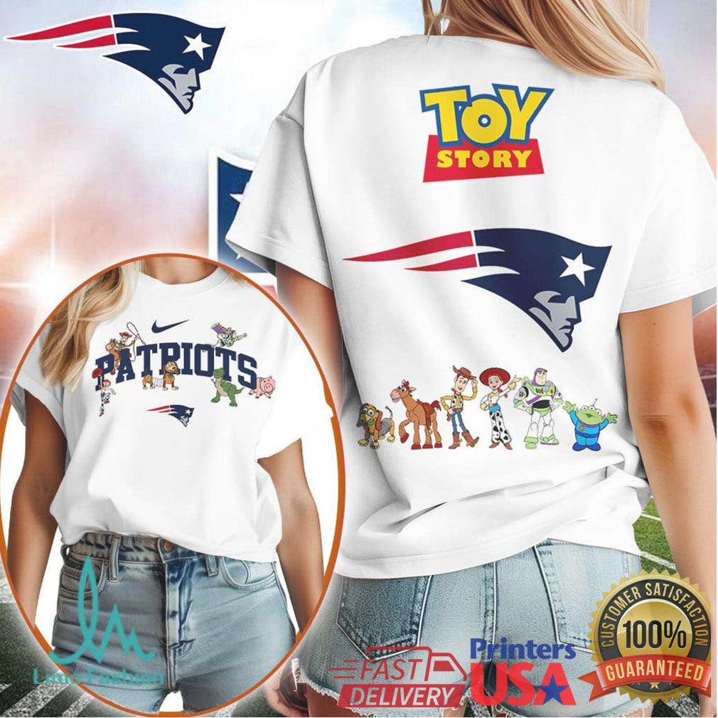 New England Patriots x Toy Story Woody Buzz White Fan Shirt - Limotees LLC