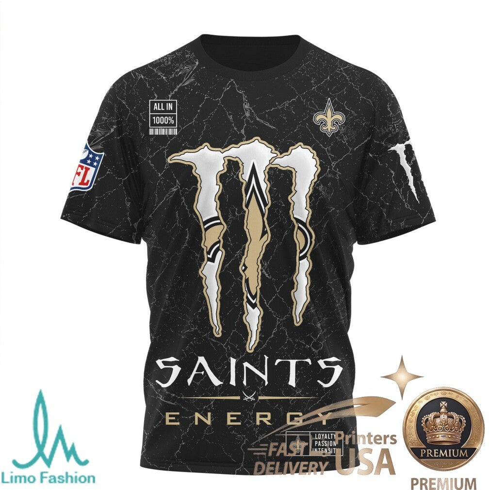 New Orleans Football Fans Monster Energy Nutrition Facts Black T Shirt - Limotees LLC