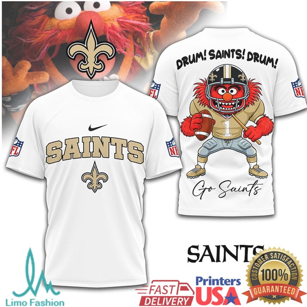 New Orleans Saints Animal Muppet Drum! Saints! Drum! 3D T Shirt - Limotees LLC