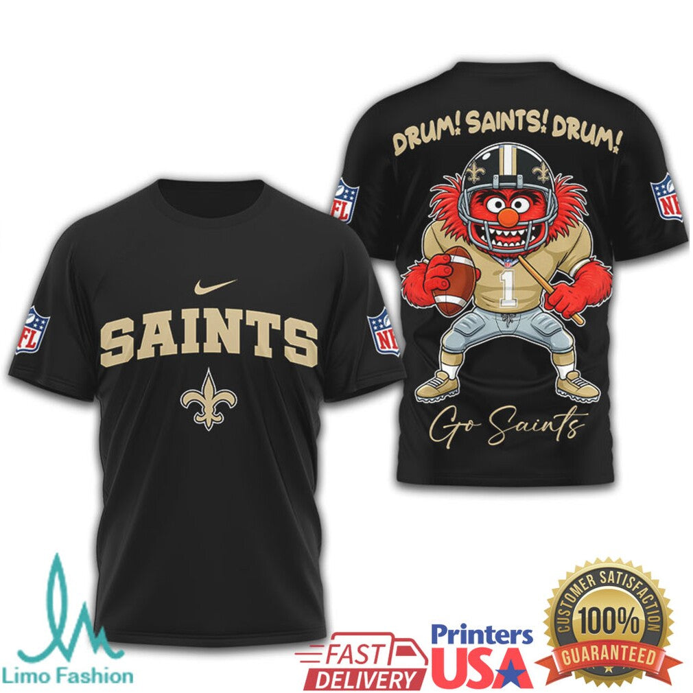 New Orleans Saints Animal Muppet Drum! Saints! Drum! 3D T Shirt - Limotees LLC