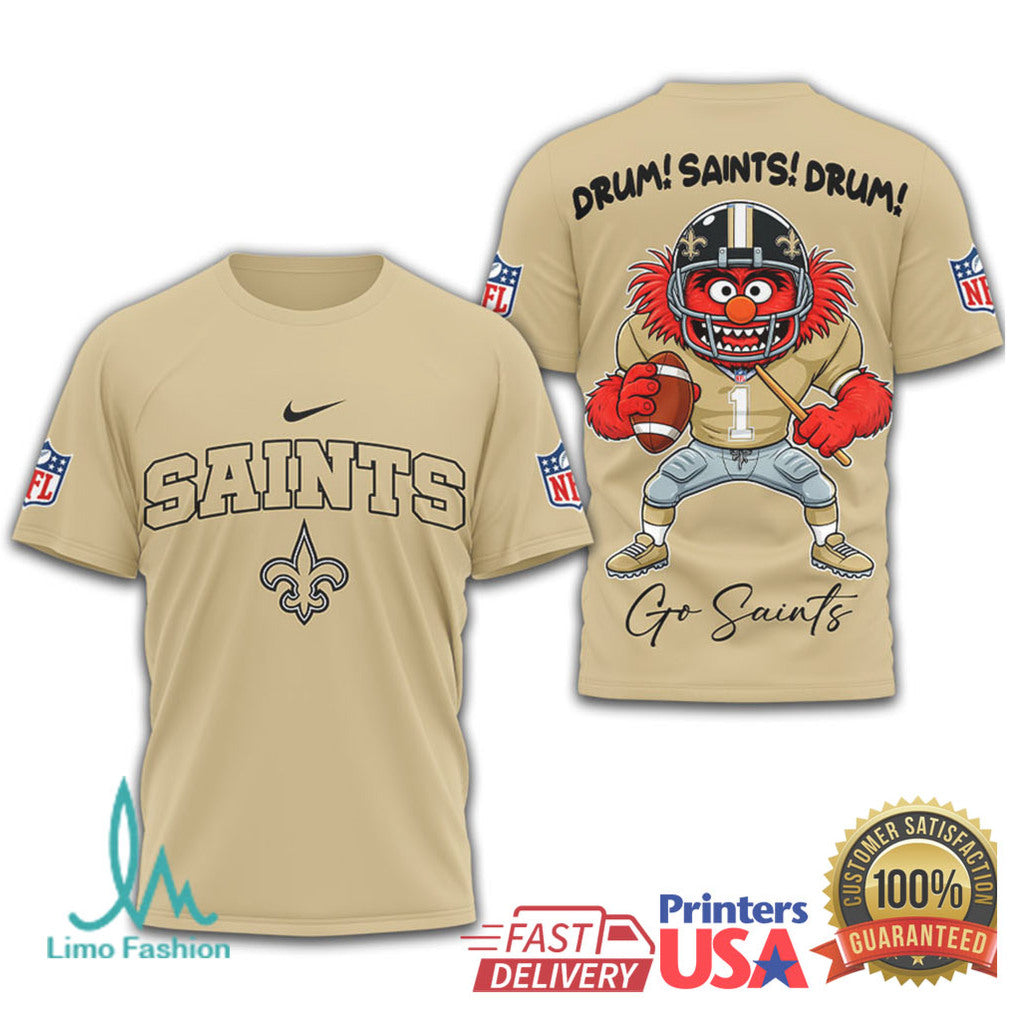 New Orleans Saints Animal Muppet Drum! Saints! Drum! 3D T Shirt - Limotees LLC