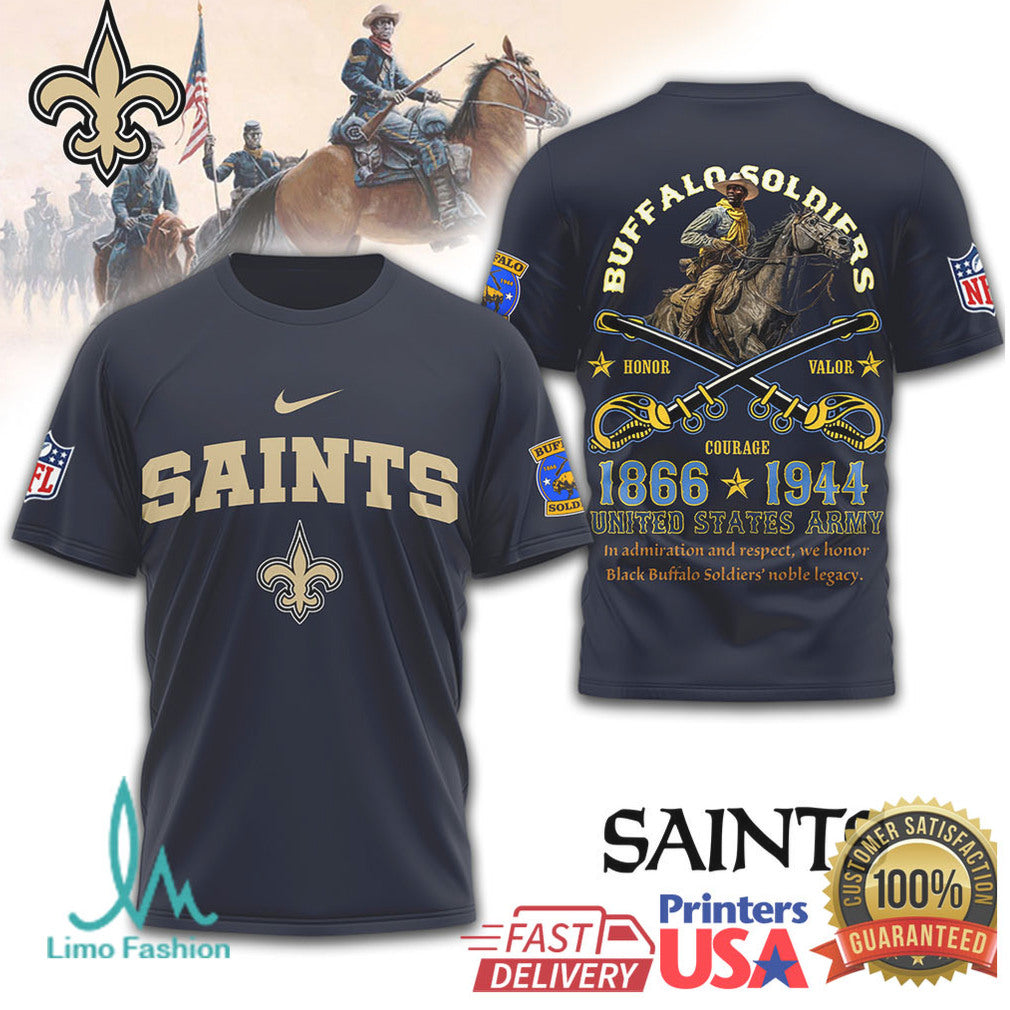 New Orleans Saints Buffalo Soldiers US Army 1866 1944 Military T Shirt - Limotees LLC