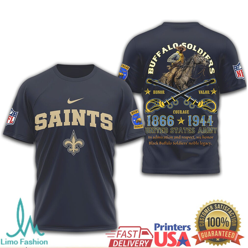 New Orleans Saints Buffalo Soldiers US Army 1866 1944 Military T Shirt - Limotees LLC