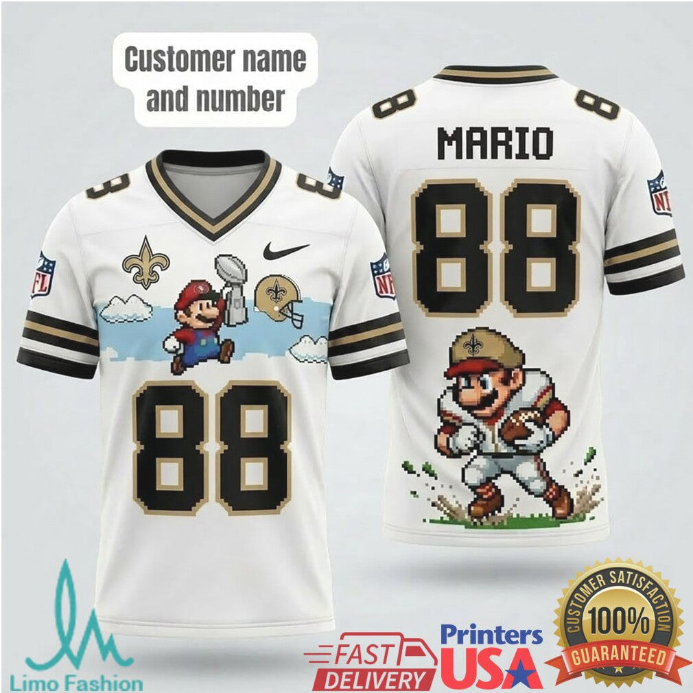 New Orleans Saints Custom Mario 88 Character Football Fan Apparel T Shirt - Limotees LLC