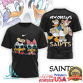 New Orleans Saints Donald & Daisy Duck Fan T Shirt Gold & Black Football Apparel - Limotees LLC