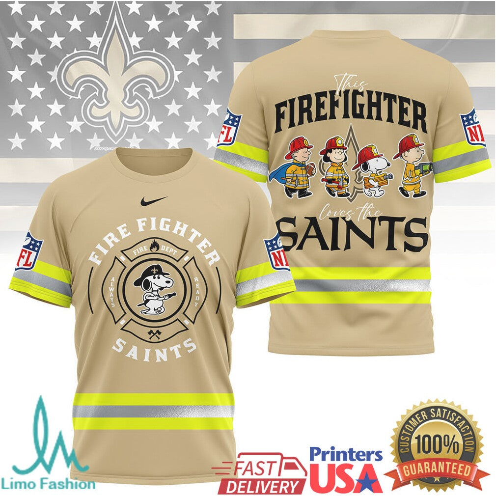 New Orleans Saints Firefighter Snoopy Peanuts Gang NFL T Shirt - Limotees LLC