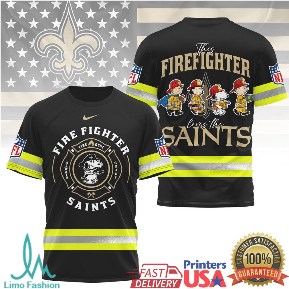 New Orleans Saints Firefighter Snoopy Peanuts Gang NFL T Shirt - Limotees LLC