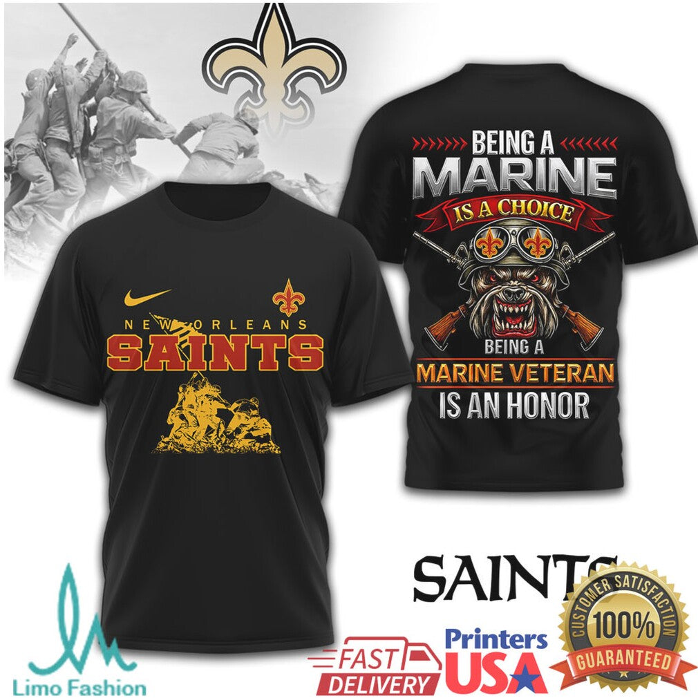 New Orleans Saints Marine Veteran Honor Military Appreciation T Shirt - Limotees LLC