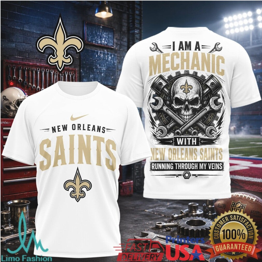 New Orleans Saints Mechanic Skull Pistons T Shirt - Limotees LLC