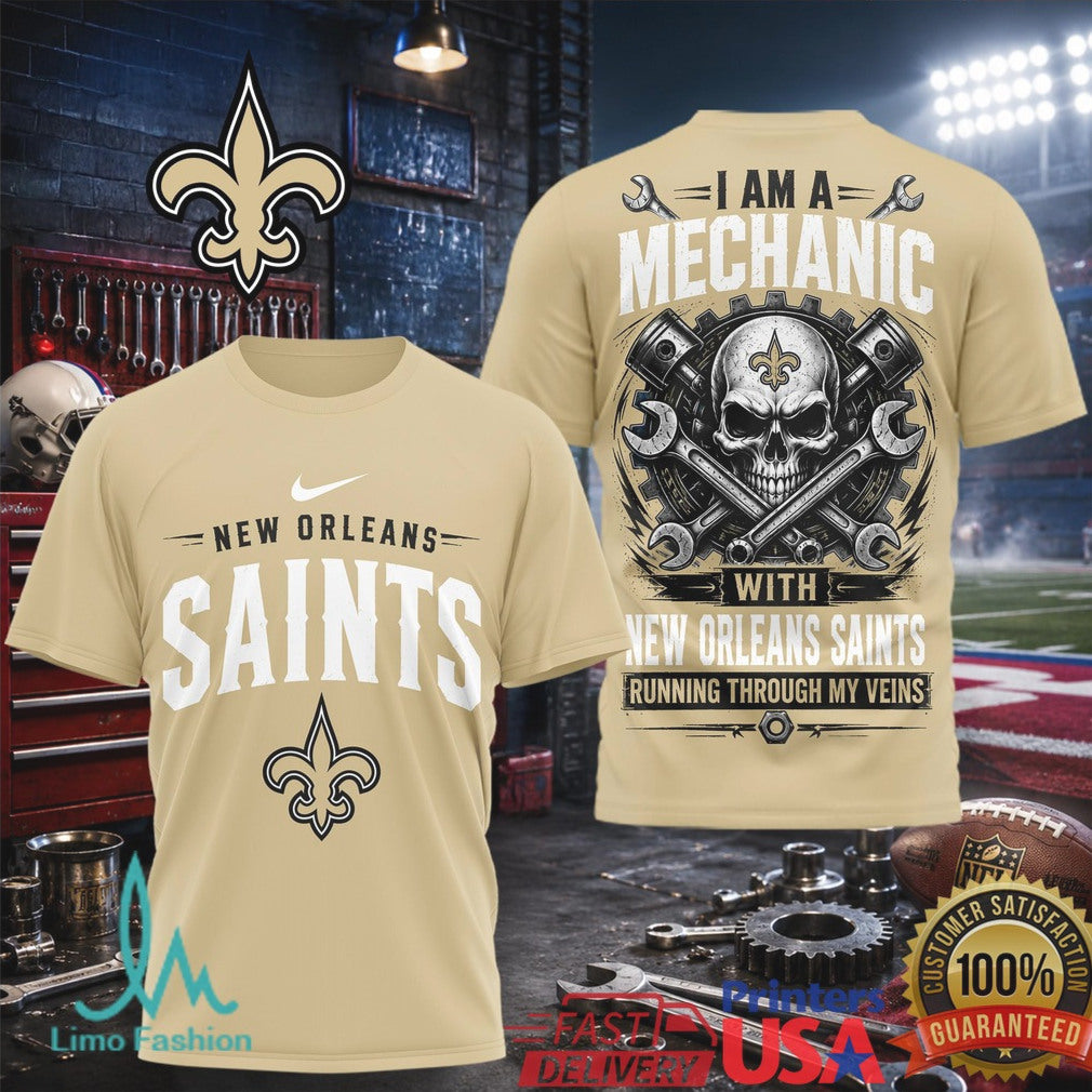 New Orleans Saints Mechanic Skull Pistons T Shirt - Limotees LLC