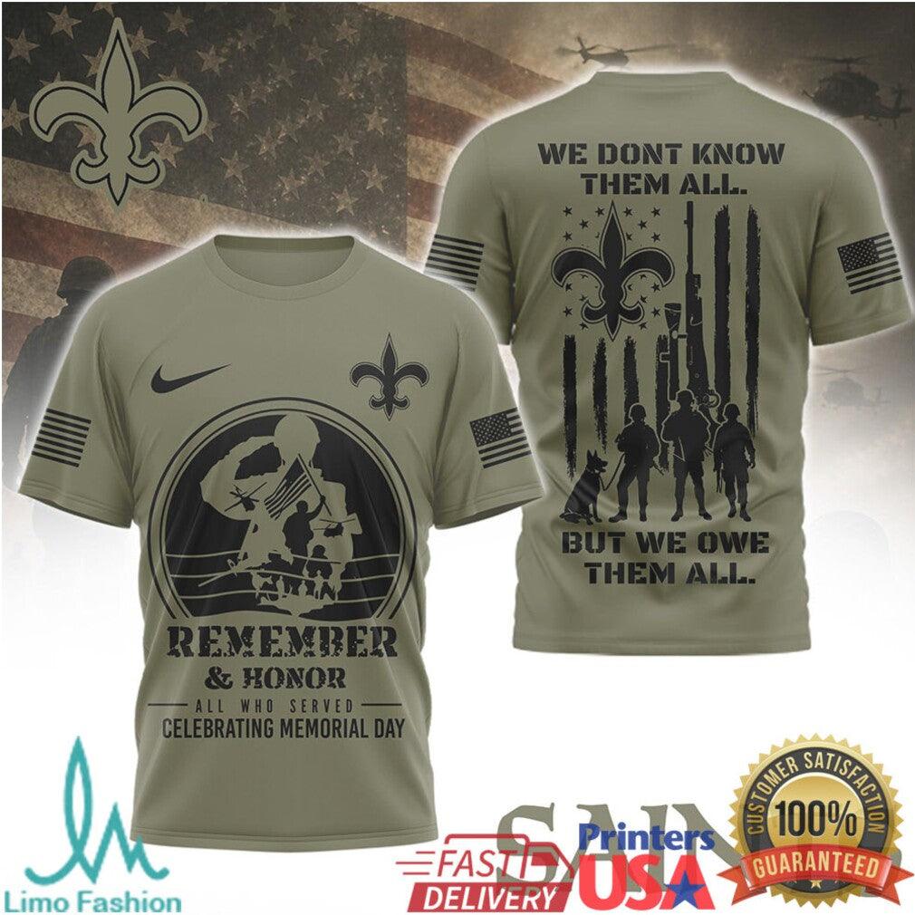 New Orleans Saints Military Honor T Shirt Saints Memorial Day Salute Football Gear - Limotees LLC