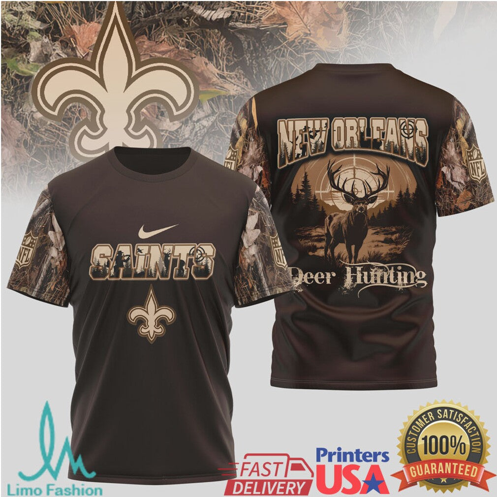 New Orleans Saints NFL Deer Hunting Camo Sleeve T Shirt - Limotees LLC