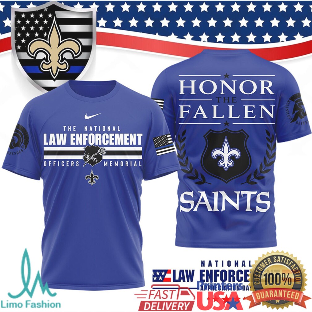 New Orleans Saints National Law Enforcement Appreciation T Shirt Thin Blue Line Memorial T Shirt - Limotees LLC