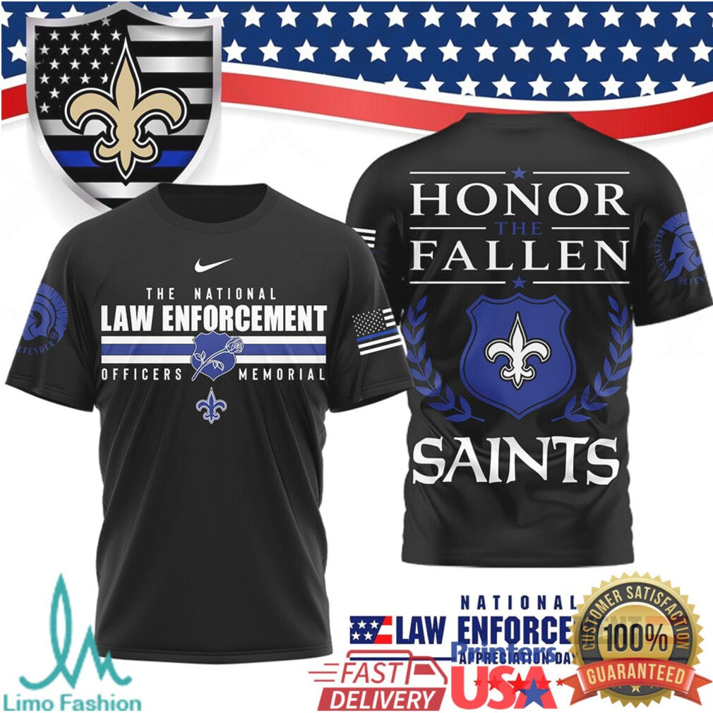 New Orleans Saints National Law Enforcement Appreciation T Shirt Thin Blue Line Memorial T Shirt - Limotees LLC