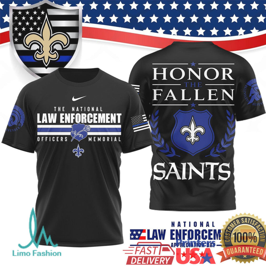 New Orleans Saints National Law Enforcement Appreciation T Shirt Thin Blue Line Memorial T Shirt - Limotees LLC