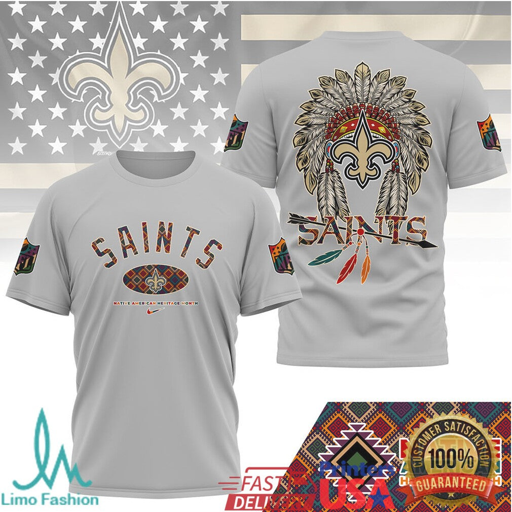 New Orleans Saints Native American Heritage Month T Shirt Feather Design - Limotees LLC