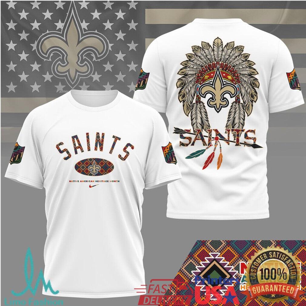New Orleans Saints Native American Heritage Month T Shirt Feather Design - Limotees LLC