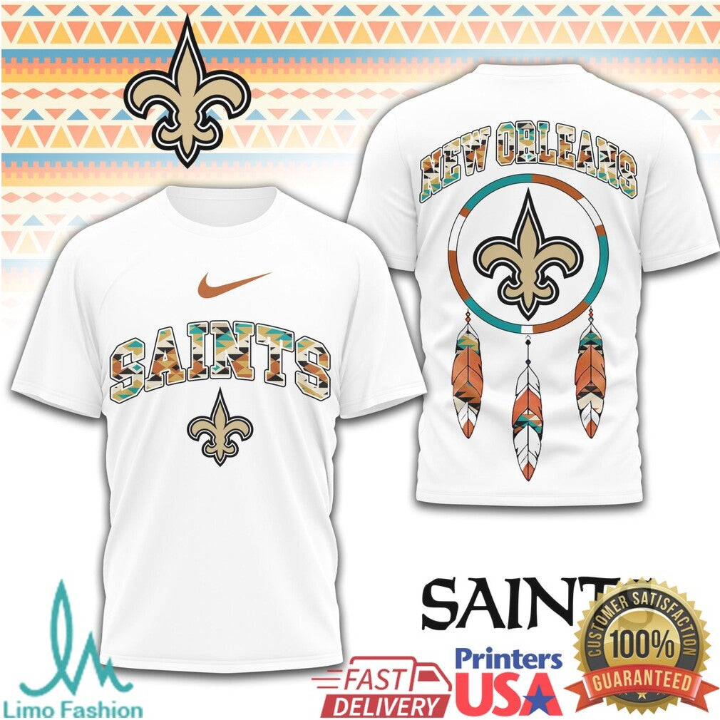 New Orleans Saints Native American Inspired Dreamcatcher Feathers Team T Shirt - Limotees LLC