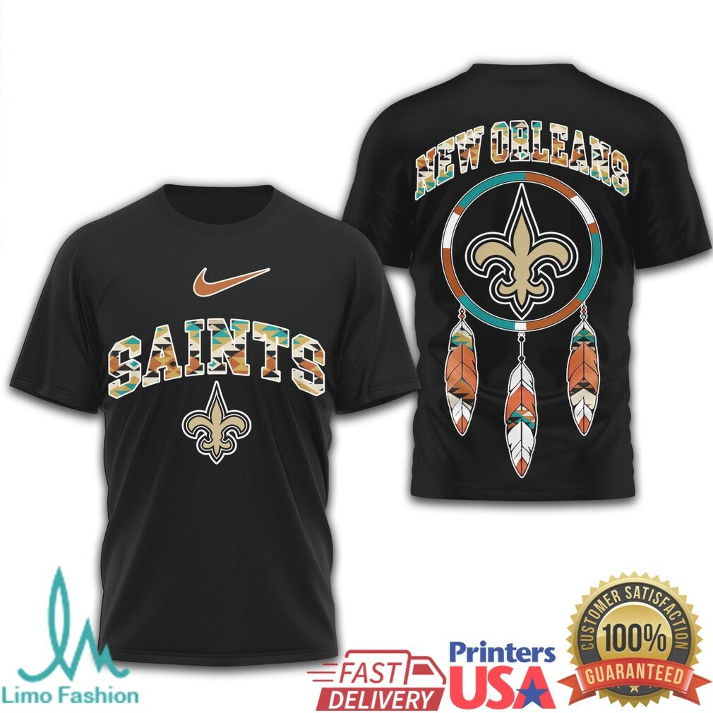 New Orleans Saints Native American Inspired Dreamcatcher Feathers Team T Shirt - Limotees LLC