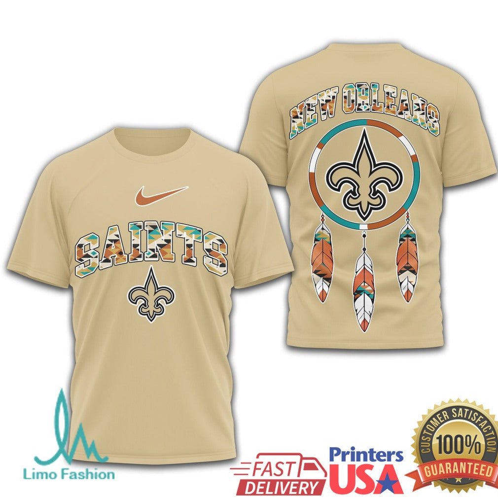 New Orleans Saints Native American Inspired Dreamcatcher Feathers Team T Shirt - Limotees LLC