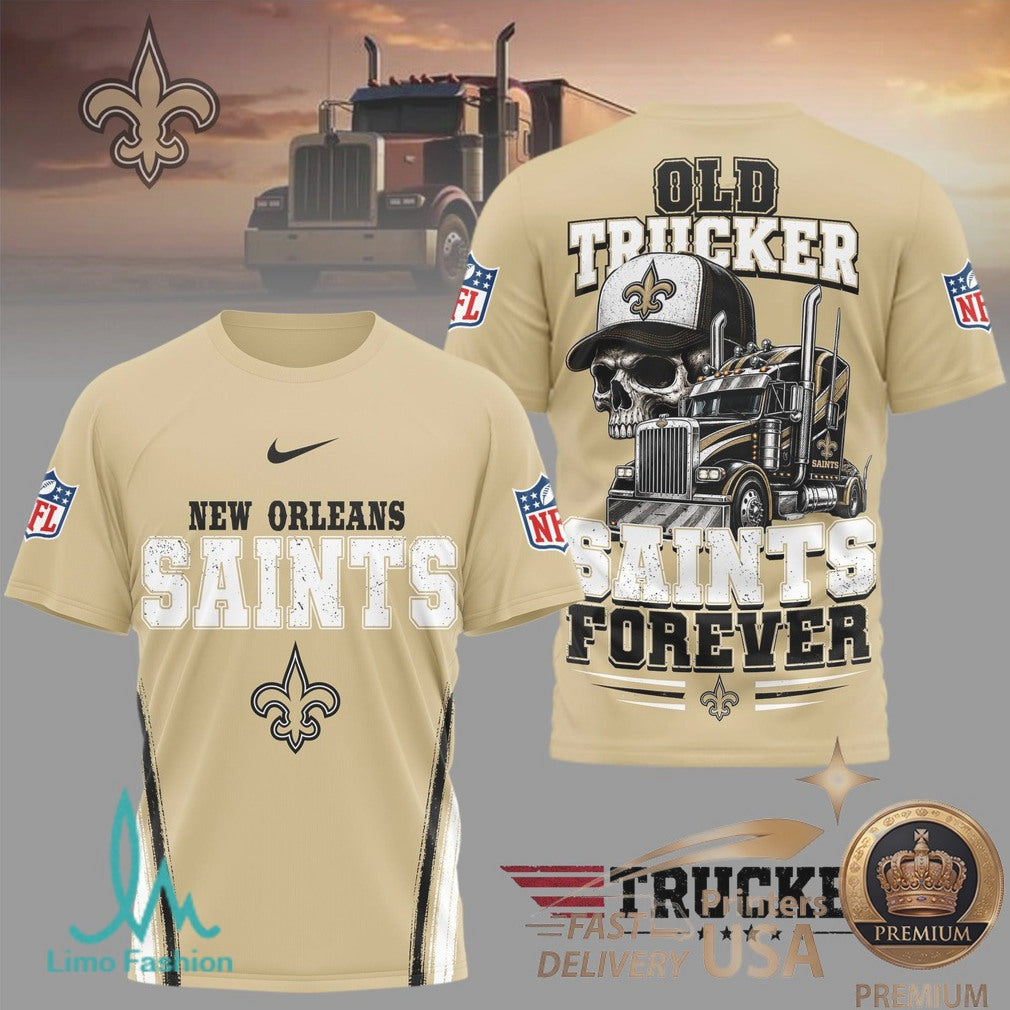 New Orleans Saints Skull Old Trucker Forever Fan T Shirt - Limotees LLC