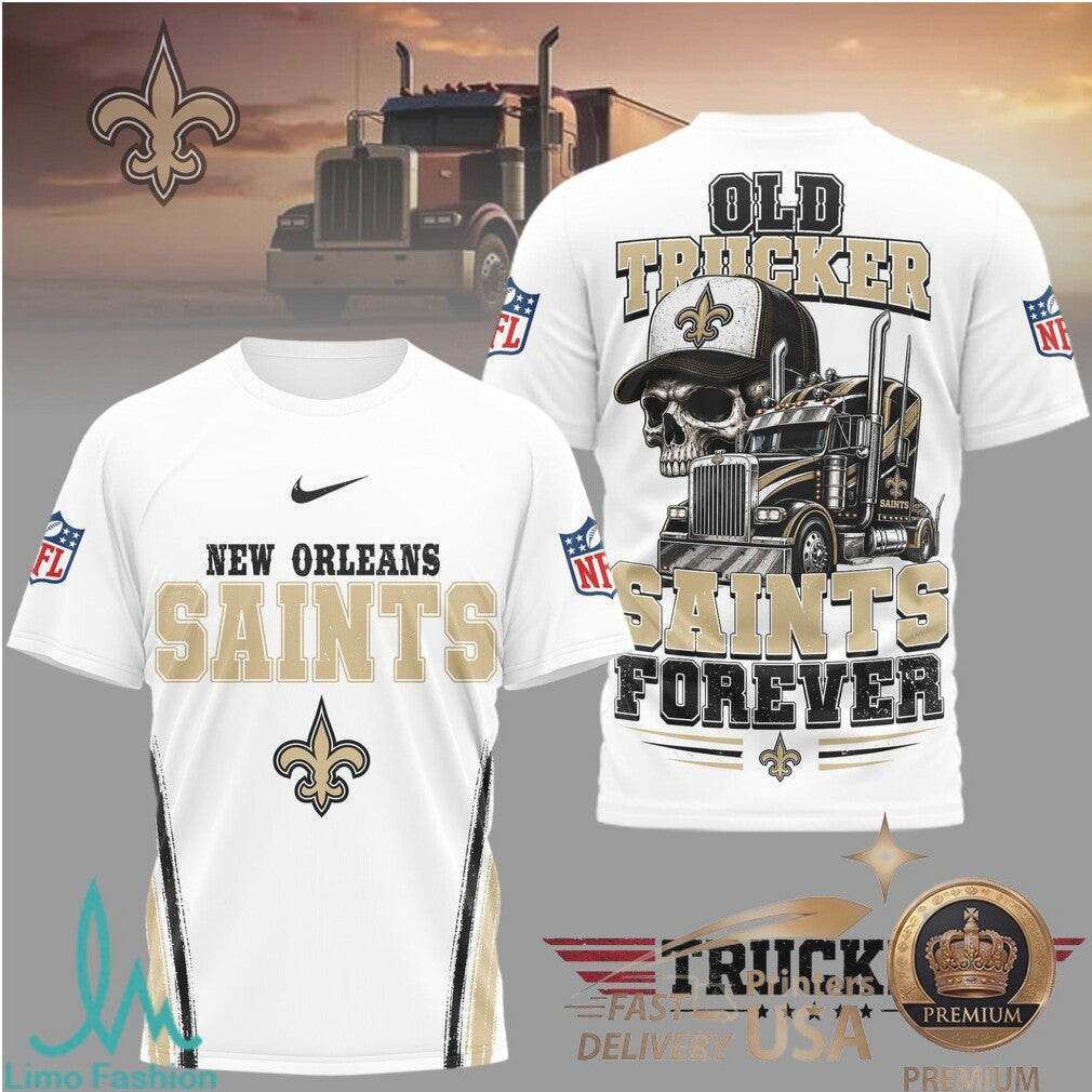New Orleans Saints Skull Old Trucker Forever Fan T Shirt - Limotees LLC