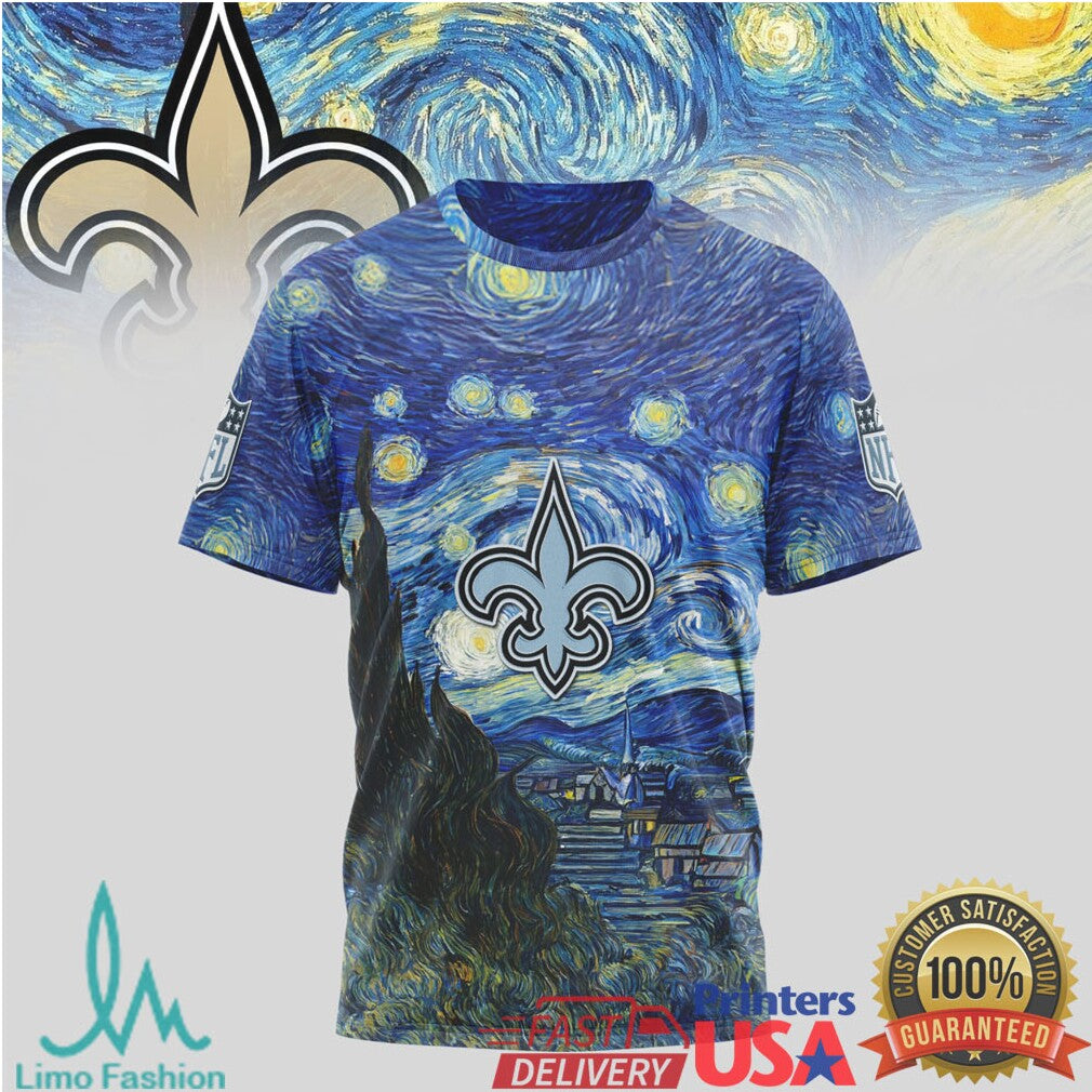 New Orleans Saints Starry Night Vincent Van Gogh Nfl Tshirt - Limotees LLC