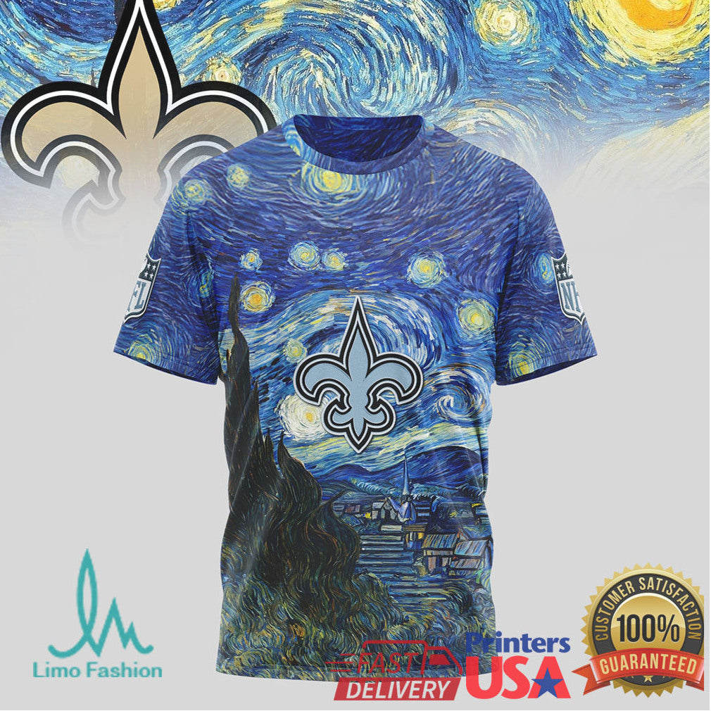 New Orleans Saints Starry Night Vincent Van Gogh Nfl Tshirt - Limotees LLC