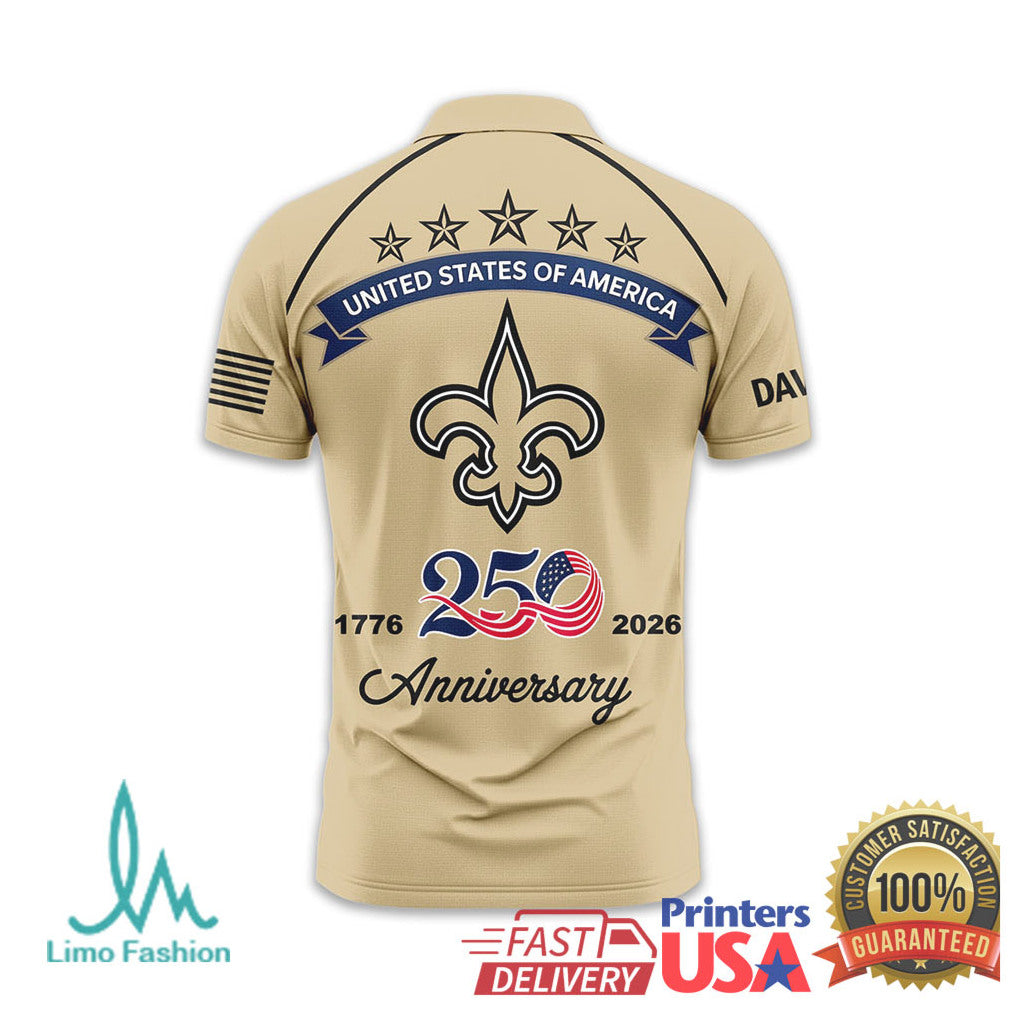 New Orleans Saints USA 250th Anniversary Custom Name T Shirt - Limotees LLC