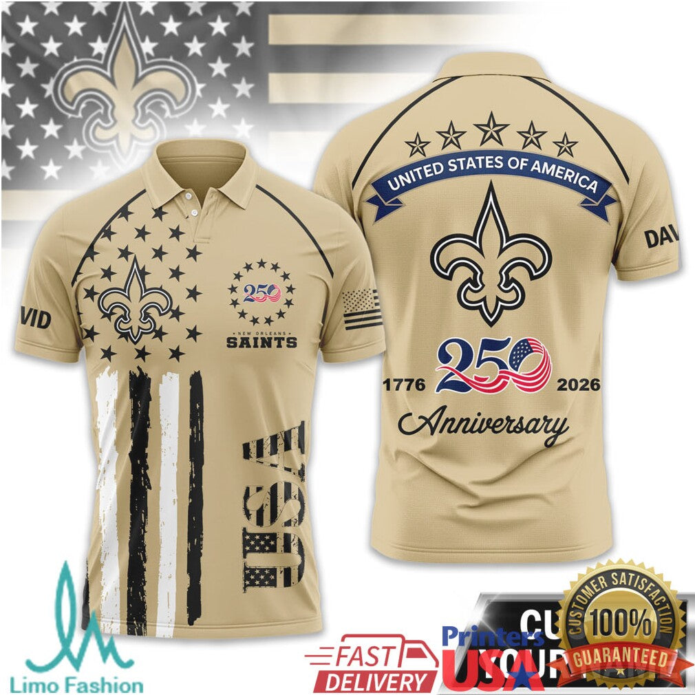 New Orleans Saints USA 250th Anniversary Custom Name T Shirt - Limotees LLC