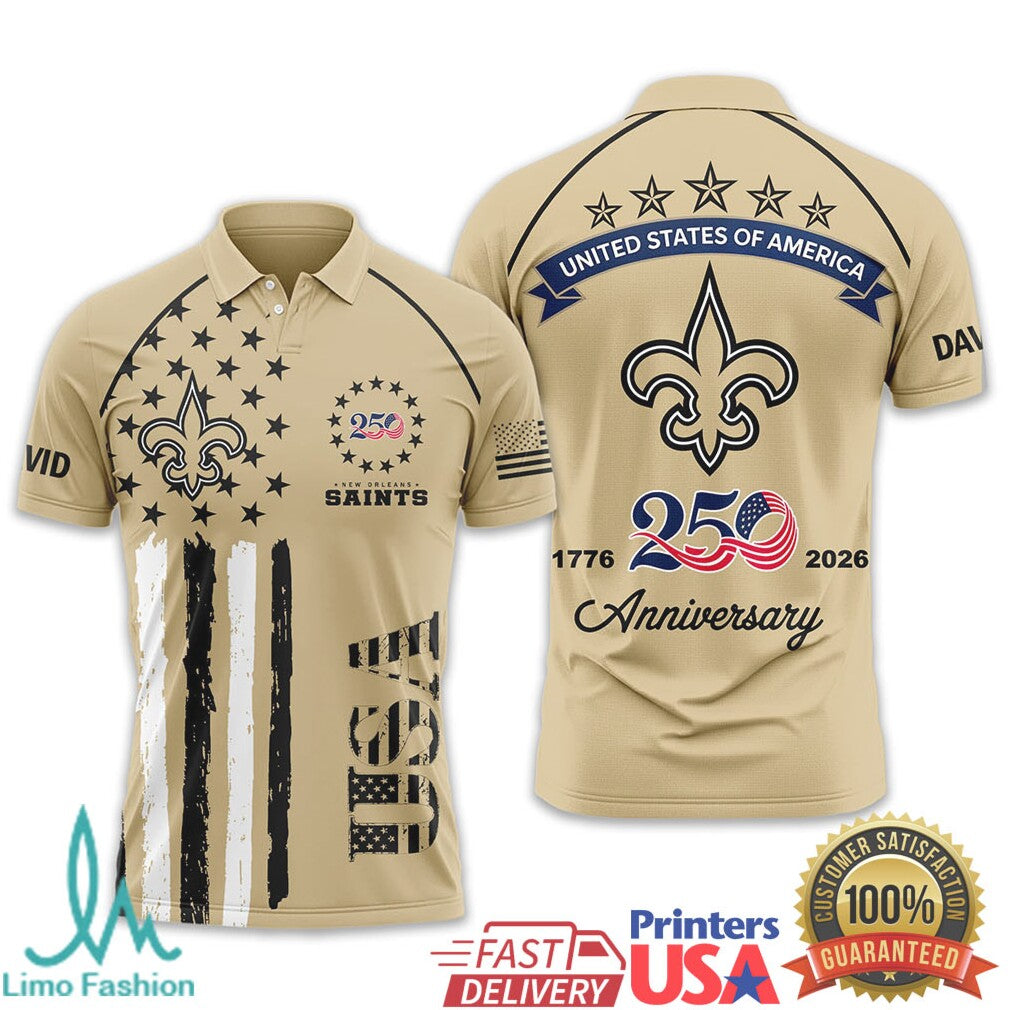 New Orleans Saints USA 250th Anniversary Custom Name T Shirt - Limotees LLC