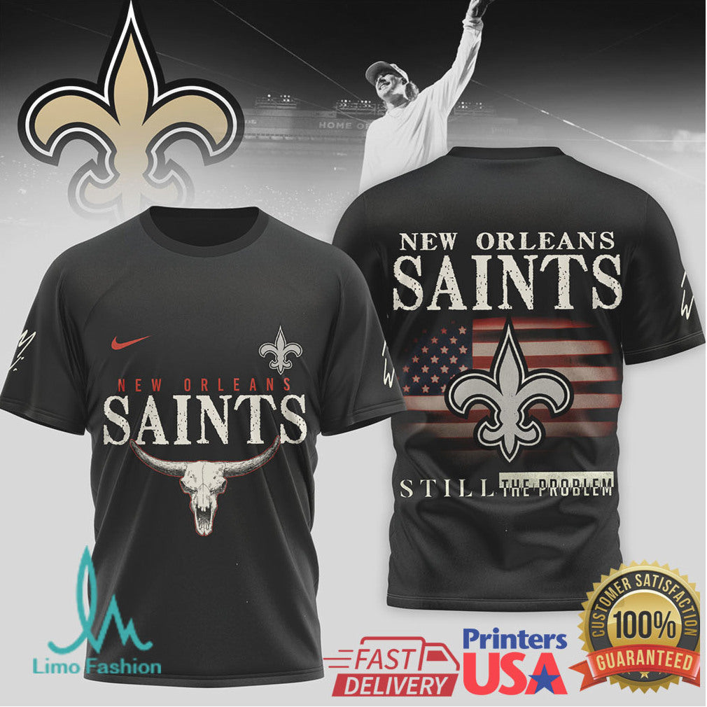 New Orleans Saints Western Cow Skull Flag Graphic T Shirt - Limotees LLC