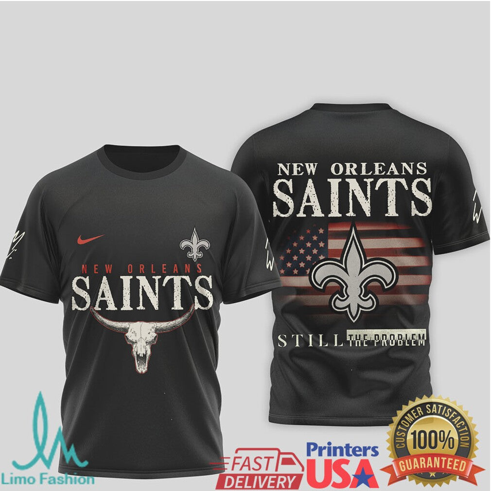 New Orleans Saints Western Cow Skull Flag Graphic T Shirt - Limotees LLC