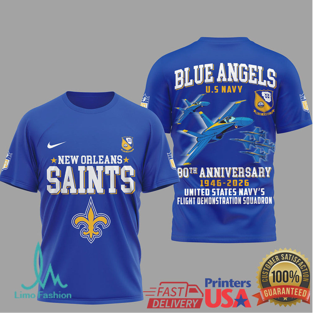 New Orleans Saints x Blue Angels 80th Anniversary U.S. Navy T Shirt - Limotees LLC