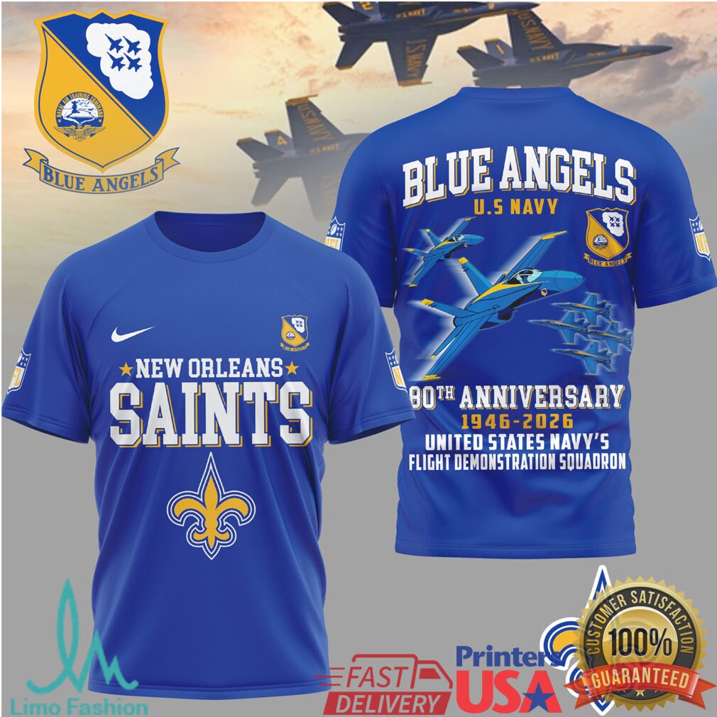 New Orleans Saints x Blue Angels 80th Anniversary U.S. Navy T Shirt - Limotees LLC