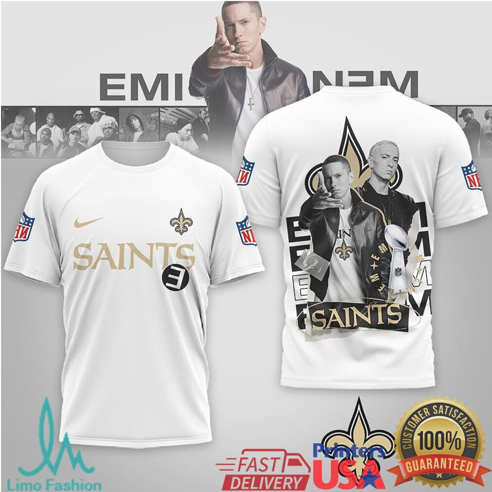 New Orleans Saints x Eminem Slim Shady Mashup White T Shirt - Limotees LLC