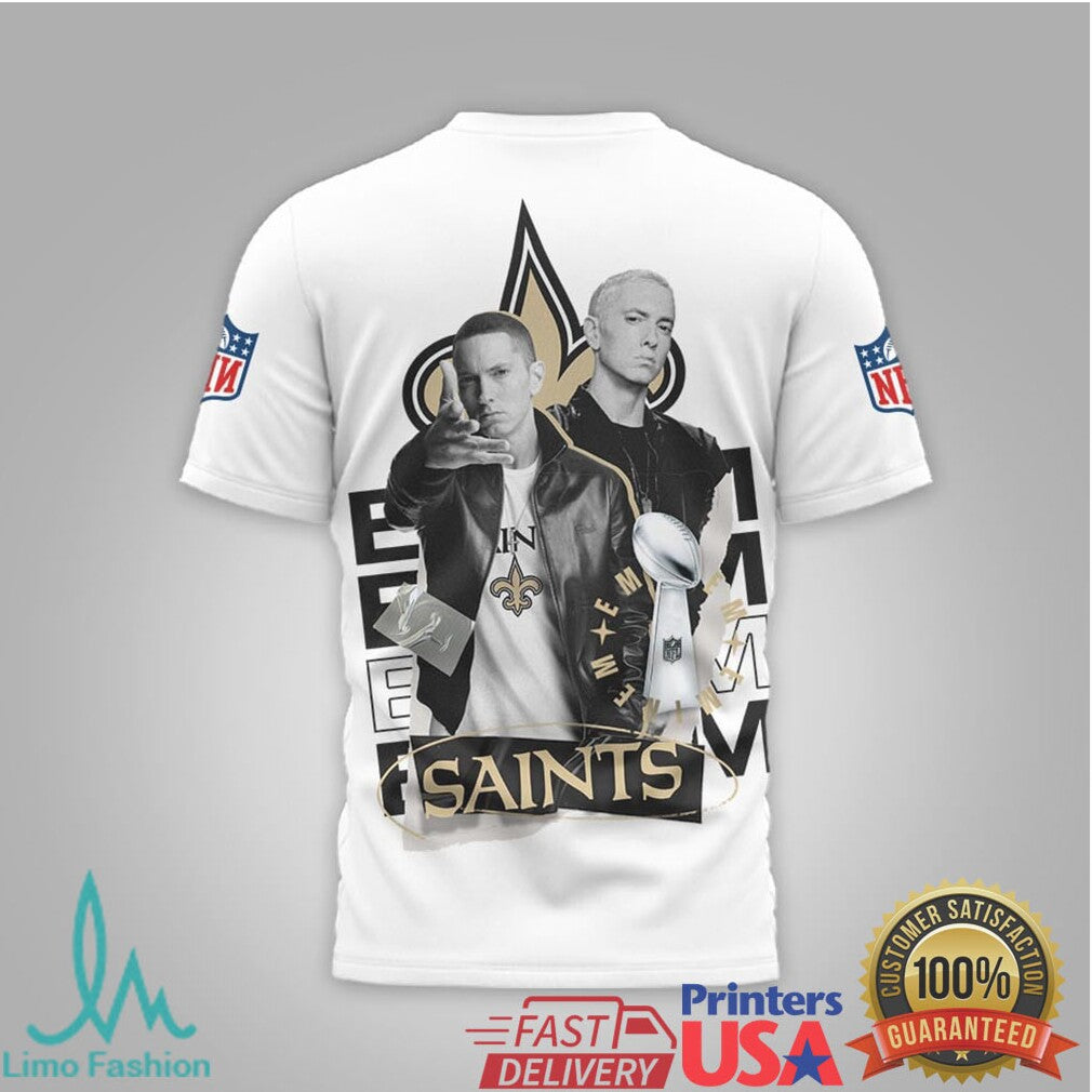 New Orleans Saints x Eminem Slim Shady Mashup White T Shirt - Limotees LLC