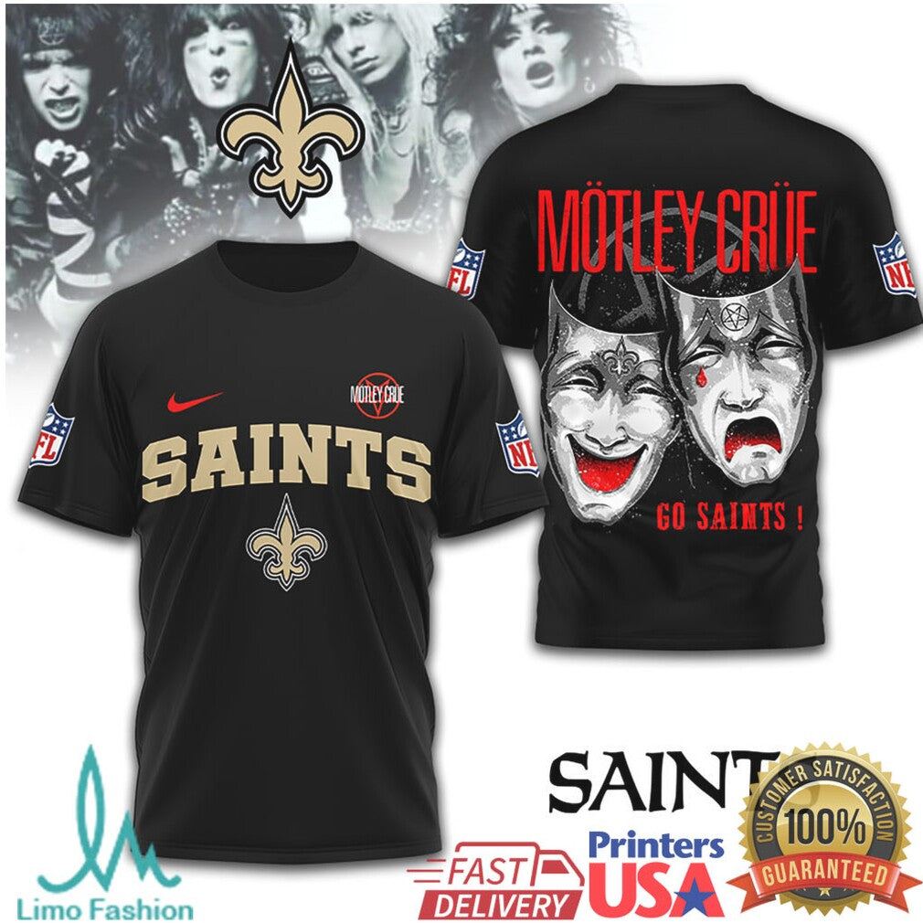 New Orleans Saints x Mötley Crüe Saints & Sinners Mashup T Shirt - Limotees LLC