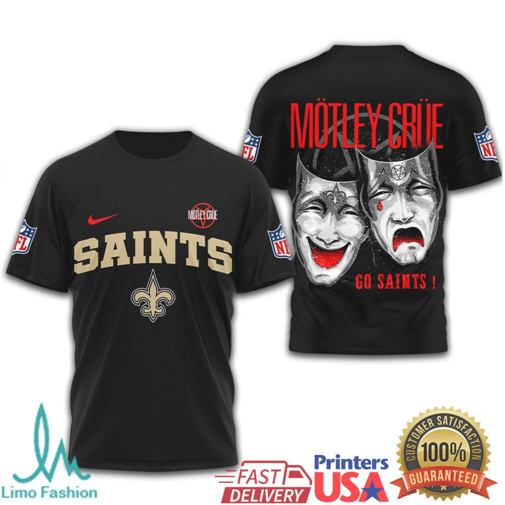 New Orleans Saints x Mötley Crüe Saints & Sinners Mashup T Shirt - Limotees LLC