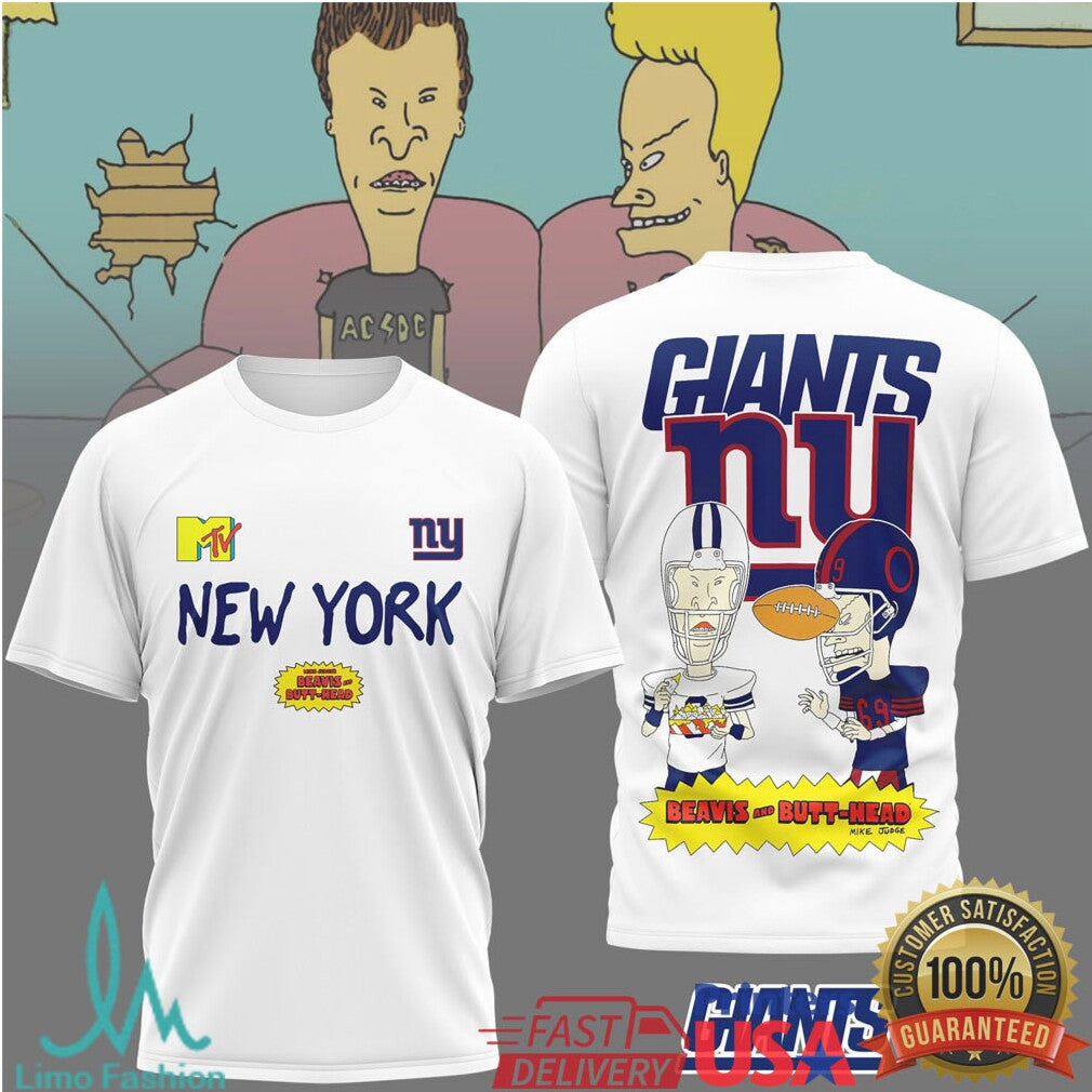 New York Giants Beavis and ButHead MTV Football Graphic T Shirt - Limotees LLC