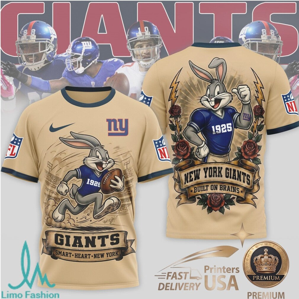 New York Giants Bugs Bunny Smart Heart Built On Brains T Shirt