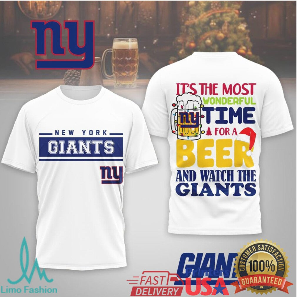 New York Giants “Most Wonderful Time For A Beer” Holiday Fan Tee - Limotees LLC