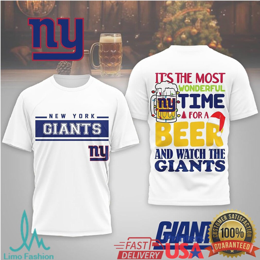 New York Giants “Most Wonderful Time For A Beer” Holiday Fan Tee - Limotees LLC
