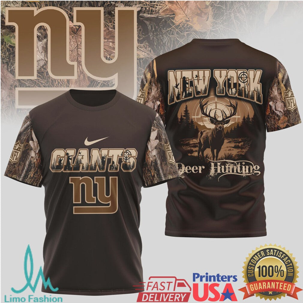 New York Giants NFL Deer Hunting Camo 3D All Over Print T Shirt - Limotees LLC