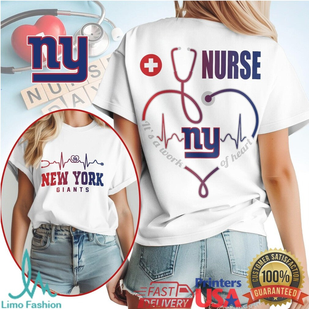 New York Giants Nurse T Shirt It's a Work of Heart Stethoscope T Shirt - Limotees LLC
