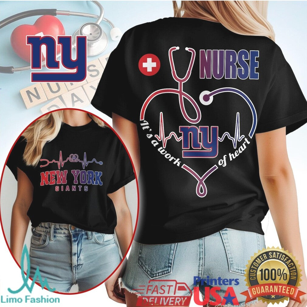 New York Giants Nurse T Shirt It's a Work of Heart Stethoscope T Shirt - Limotees LLC