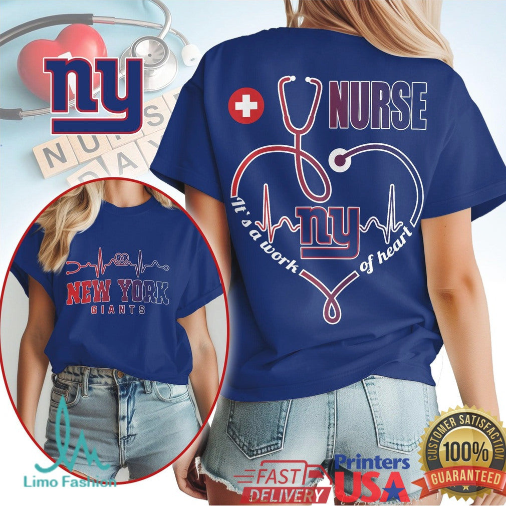New York Giants Nurse T Shirt It's a Work of Heart Stethoscope T Shirt - Limotees LLC