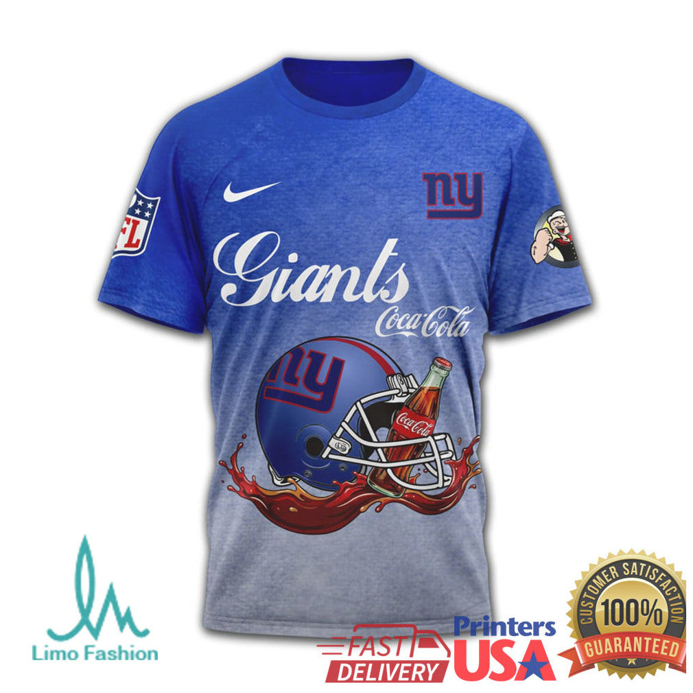 New York Giants Popeye x Coca Cola Drink Strong Play Hard T Shirt - Limotees LLC