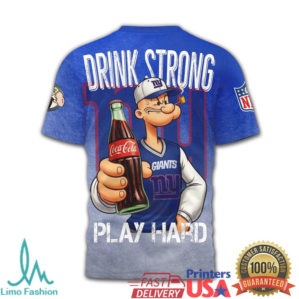 New York Giants Popeye x Coca Cola Drink Strong Play Hard T Shirt - Limotees LLC